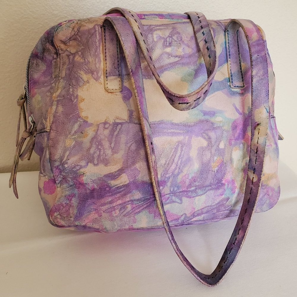 Prada leather hobo tote bag purple Pink blue white yellow grey ivory tie dyed